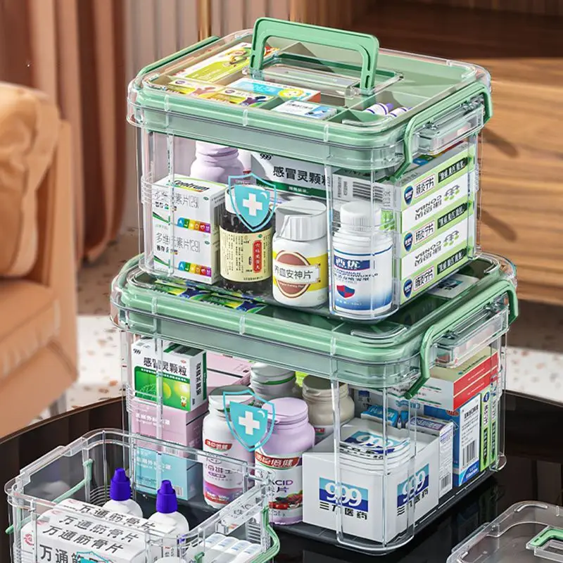 Multi-functional Medicine Cabinet Storage Box, Transparent, Large Capacity, Household Medical Aid Kit