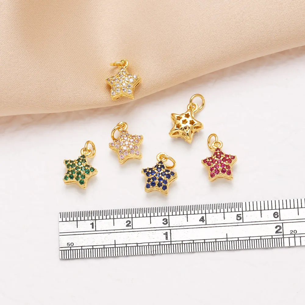 OCESRIO Multicolor Crystal Small Star Charms for Bracelet Copper Handmade Keychain Purse Charm Jewelry Making Supplies chma505