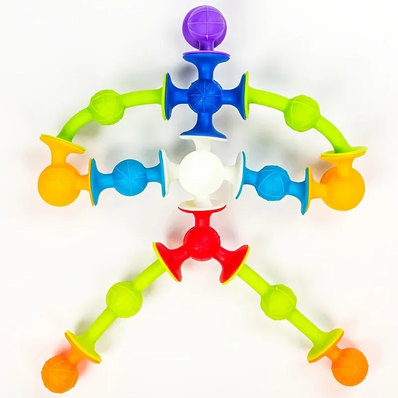 11pcs children Suction Sticky Cup Bath Toys Building Blocks educational Sucker Darts Sensory Toy Set Soft Silicone Gift For Kids