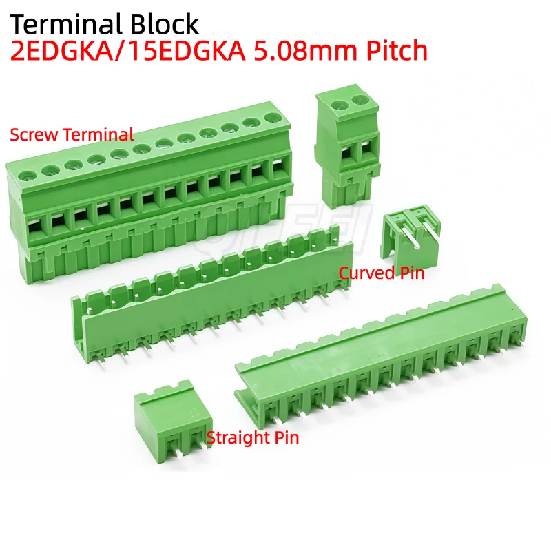 5PCS 2EDGKA 5.08MM Screw Terminal Block Socket Connector 15EDGKA 2P 3P 4P 5P-20Pin 300V 15A Upright Plug-in Side Terminal Block
