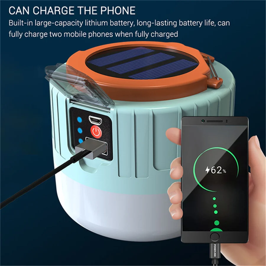 LED Solar Lights Waterproof Charging Remote Control Tent Lamp Energy Saving Emergency Night Market Light for Outdoor BBQ Camping