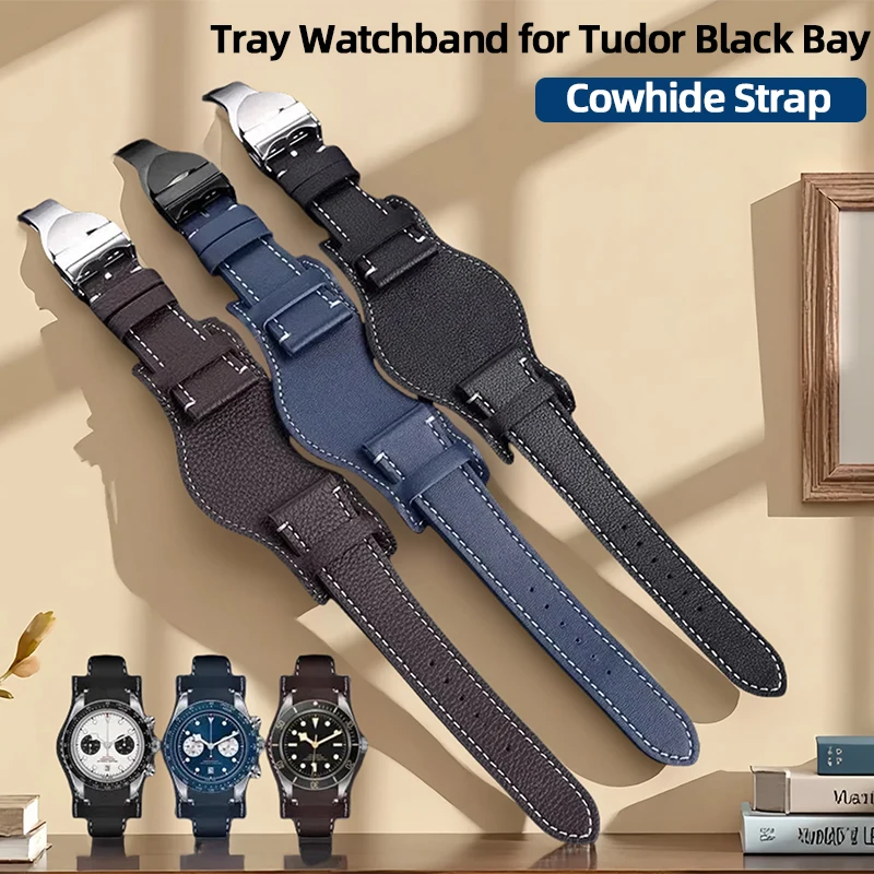 

Ремешок для часов из воловьей кожи в стиле Tray Style для Tudor Black Bay 1958 39 мм 41 мм GMT Pelagos 20 мм 22 мм, черный, синий, с раскладывающейся застежкой