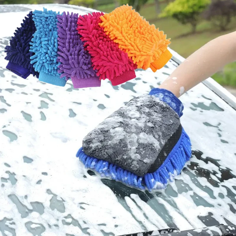 

Chenille Waterproof Soft Mesh Back Double Sided Gloves Microfibre Car Wash Gloves Car Coral Fleece Cleaning Tools