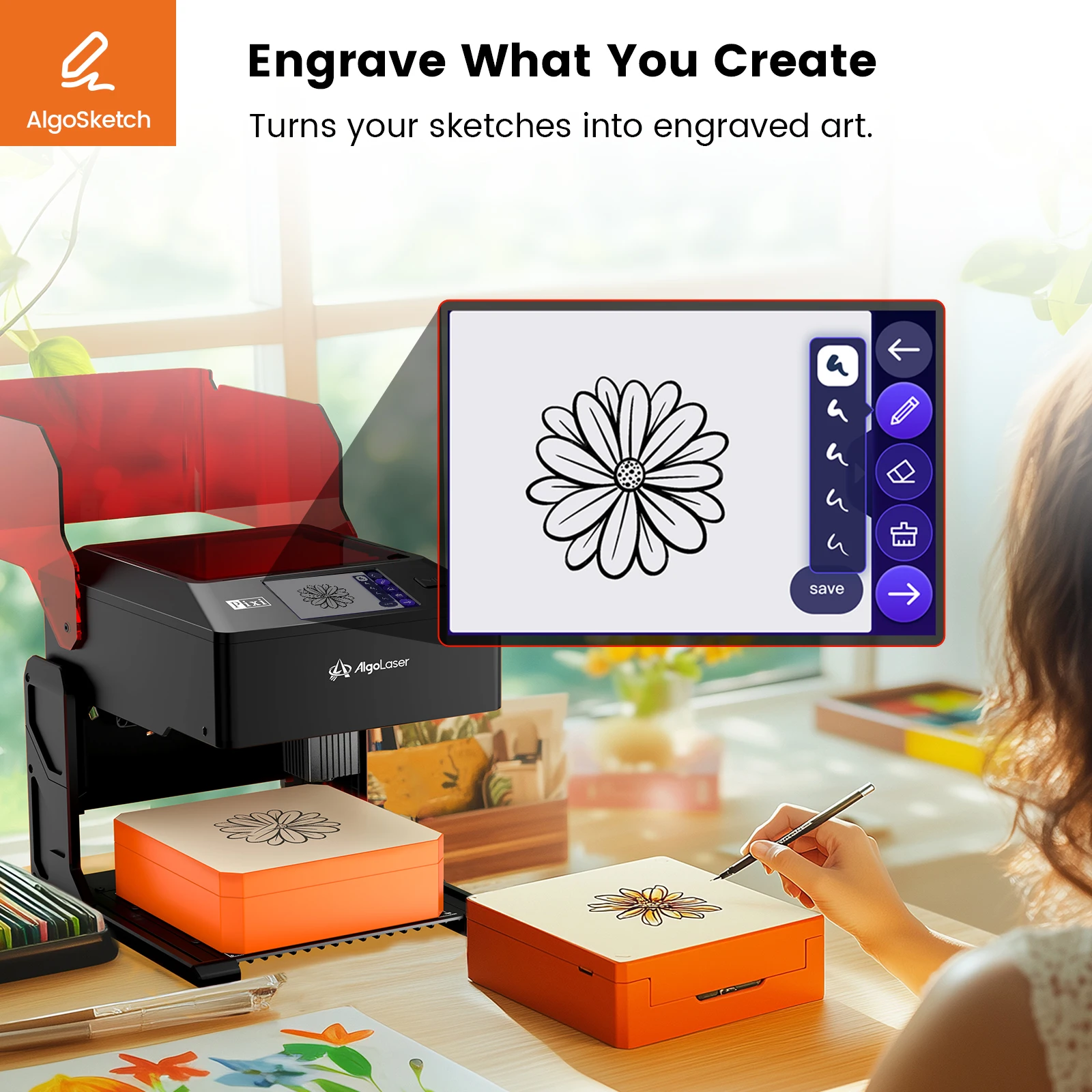 알고레이저 픽시 10W 레이저 조각기 절단기 DIY 선물 명함 프로토타입에 이상적 사용자 친화적인 레이저 에칭 도구