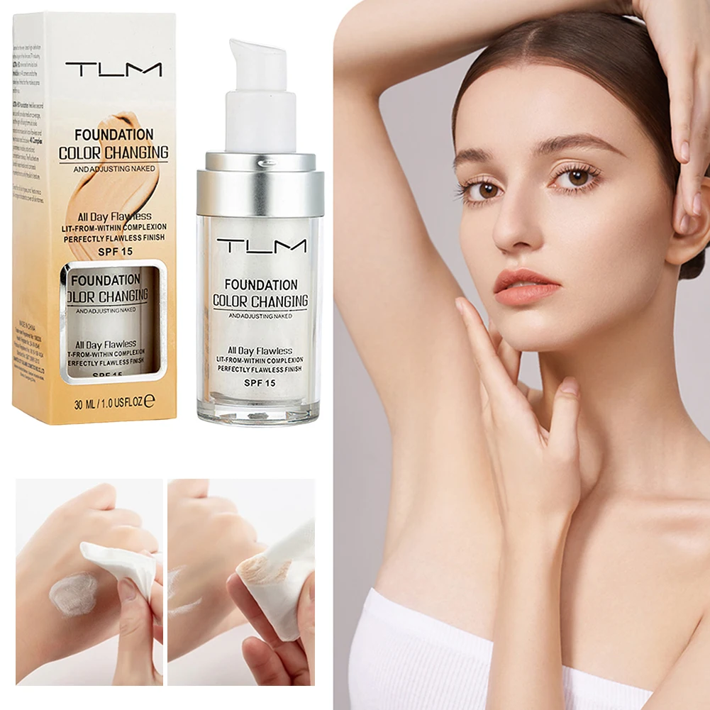 30ml spf15 mudando cor da pele-base, ajuste automático dos tons da pele corretivo de cor, base de maquiagem à prova dwaterproof água, ferramenta cosmética