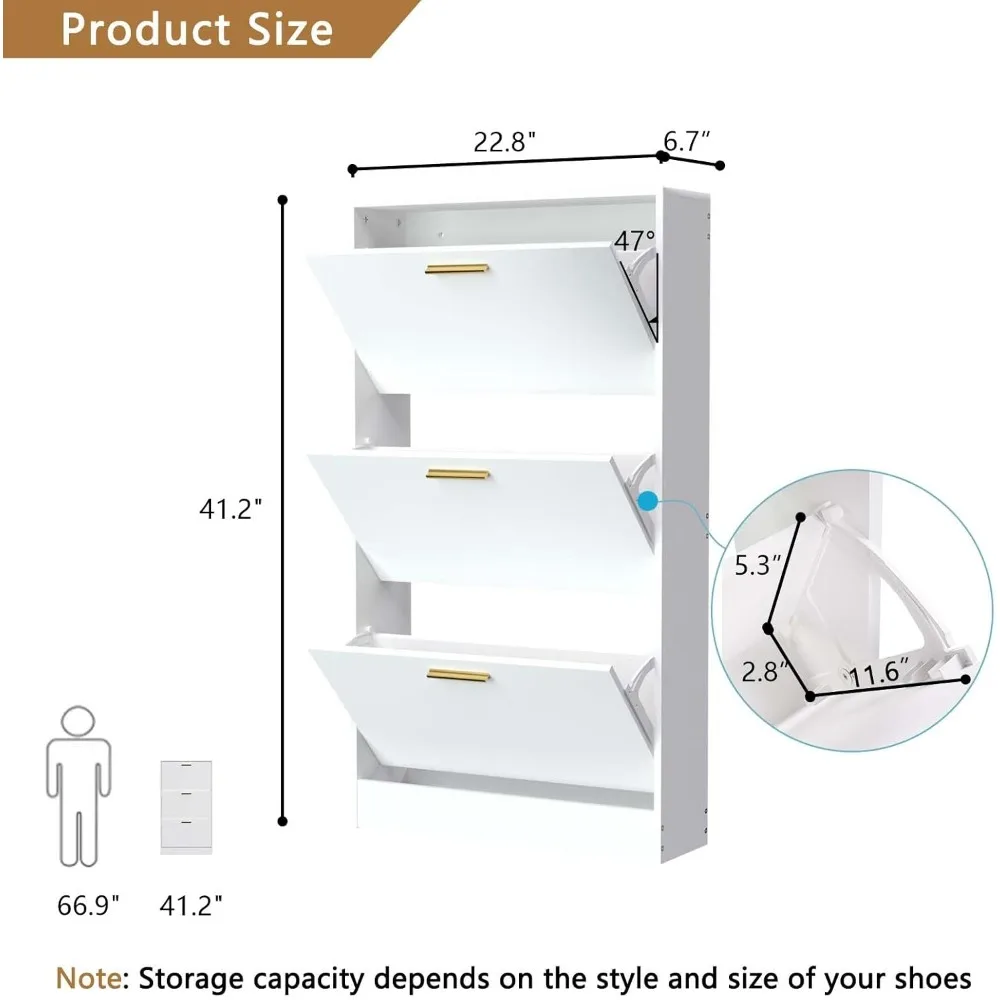 Shoe Storage Cabinet, Shoe Cabinet for Entryway with 3 Flip Drawers, Wood Hidden Shoe Storage