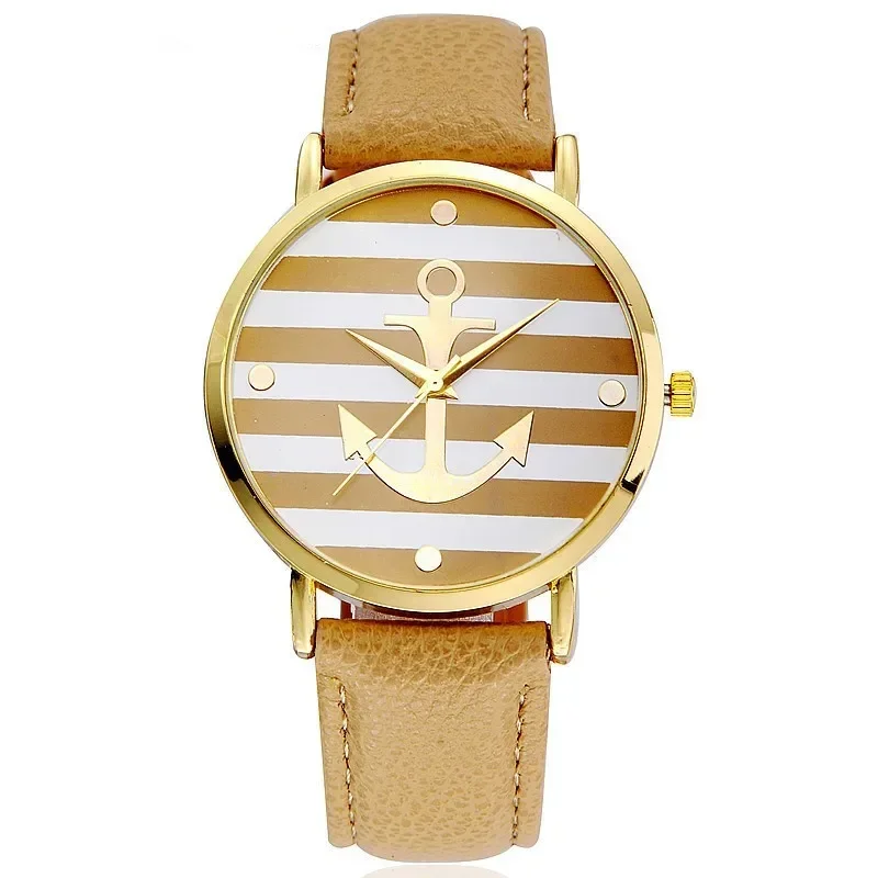 Fashion Boat Anchor Watch Women Leather Quartz Watches Geneva Stripe Casual Woman Watches Female Clock Relogio Feminino