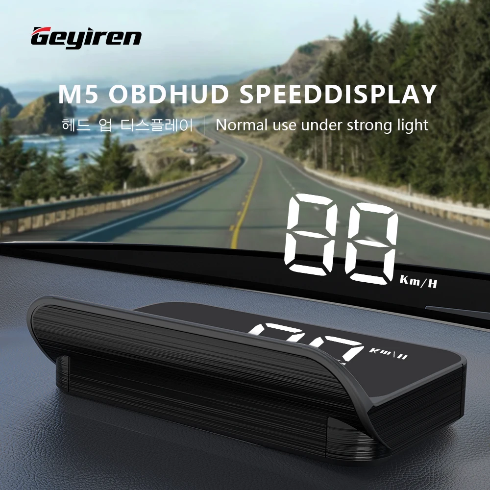 Geyiren M5 OBD2 Car Speedometer HUD Head-Up Display Mini Windshield Projection Water Temperature Speed Mileage Meter Tool