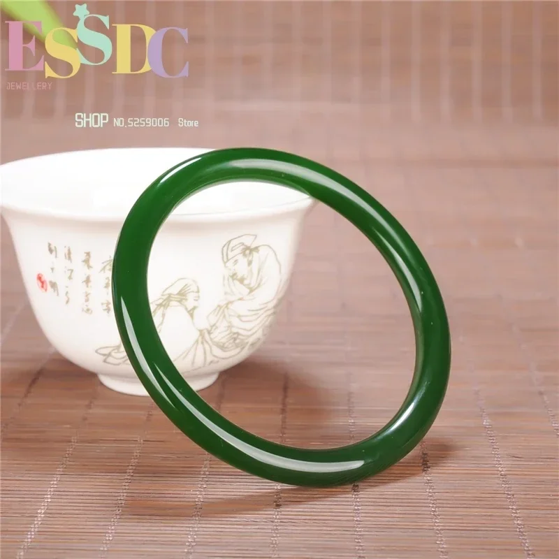 Green Jade Round Bracelet 54-66mm Chinese Charm Jewellery Fashion Accessories Hand-Carved Man Woman Luck Amulet Gifts