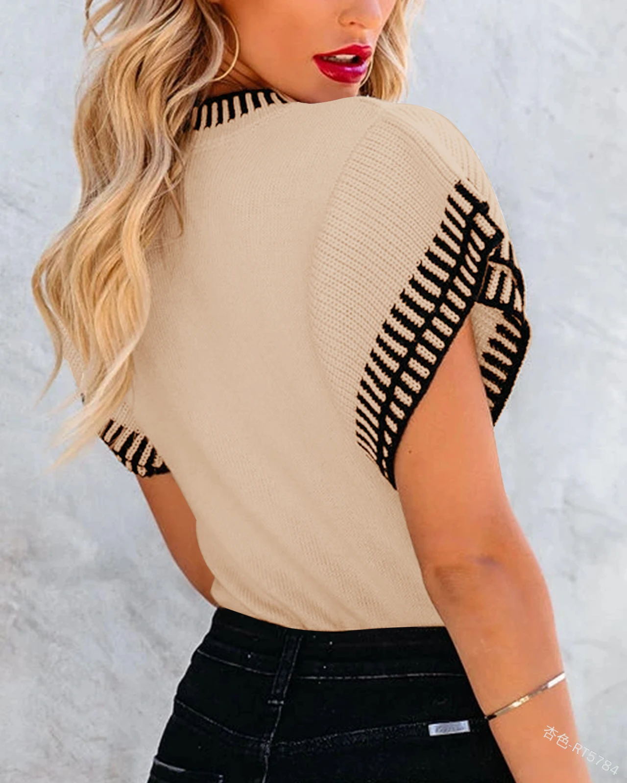 Women Knitted Sweaters Ruffle Striped O Neck Short Sleeve Female 2024 Summer Fall Pullovers Soft Shirts Chic Sweater Tops