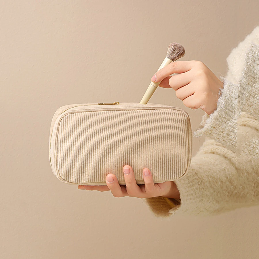 

Women Cosmetic Bag Corduroy Solid Color Makeup Pouch Travel Portable Wash Toiletry Storage Bag Organizer Purse 2025 New
