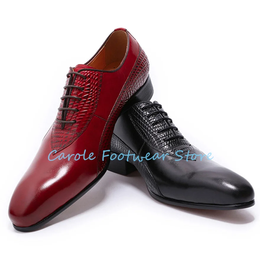 

Male Wedding Party Dress Shoes Fashion Mixed Color Genuine leather Lace-up Oxfords Men's Crocodile Embossed Loafers