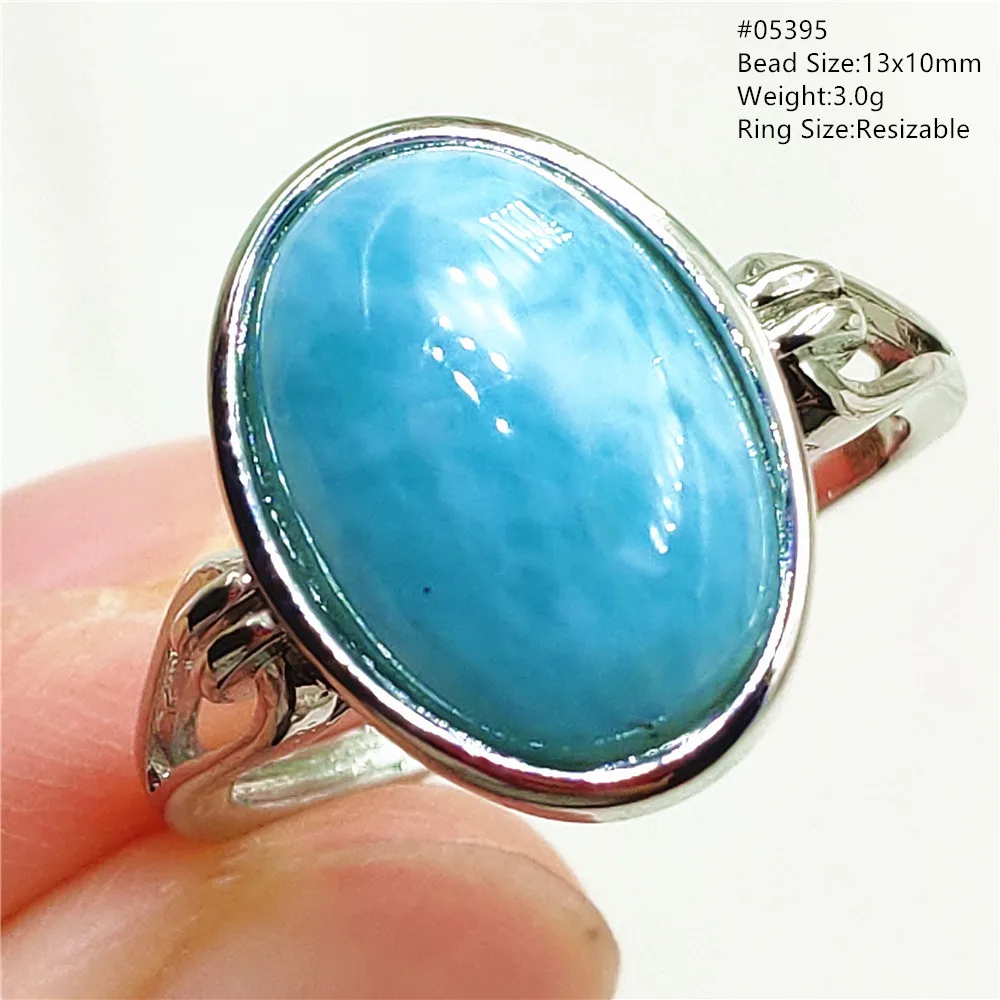 Natural Blue Larimar Oval Adjustable Ring Jewelry Water Pattern Real Larimar For Women Men Healing Fashion Stone AAAAAA