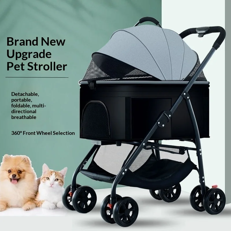 Foldable Pet Stroller for Small Medium Dogs Cats Portable Travel Pet Cart with Mesh Breathable Window Easy One Click Folding