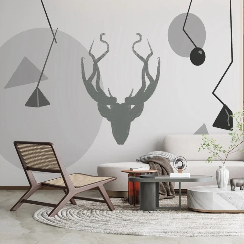 Custom 3D Wallpaper Hand Painted Geometry Pattern Elk Mural Grey White Modern Simple Home Decoration TV Backdrop Wall Covering