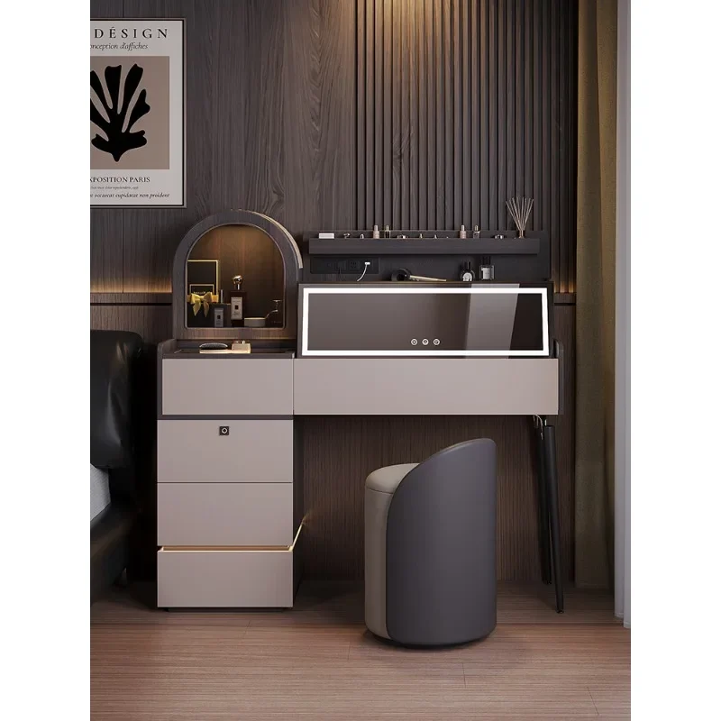 Light luxury solid wood flip dresser storage cabinet integrated with fingerprint lock modern simple premium makeup table