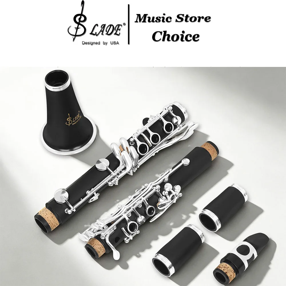 Bb Flat Clarinet SLADE LDC830 17 Keys Clarinet ABS Resin Student Silver Plated Clarinet with Leather Pads Dual Register & Case