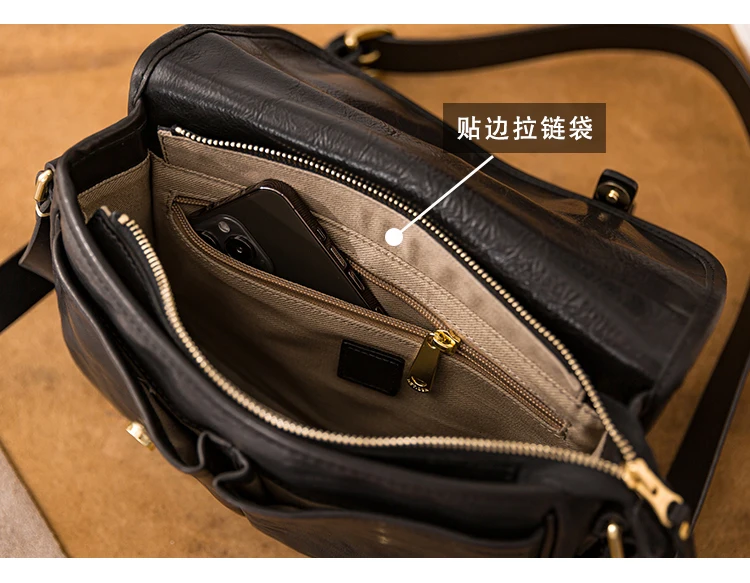 casual high quality first layer cowhide men's shoulder bag outdoor travel commuting work genuine leather black crossbody bag
