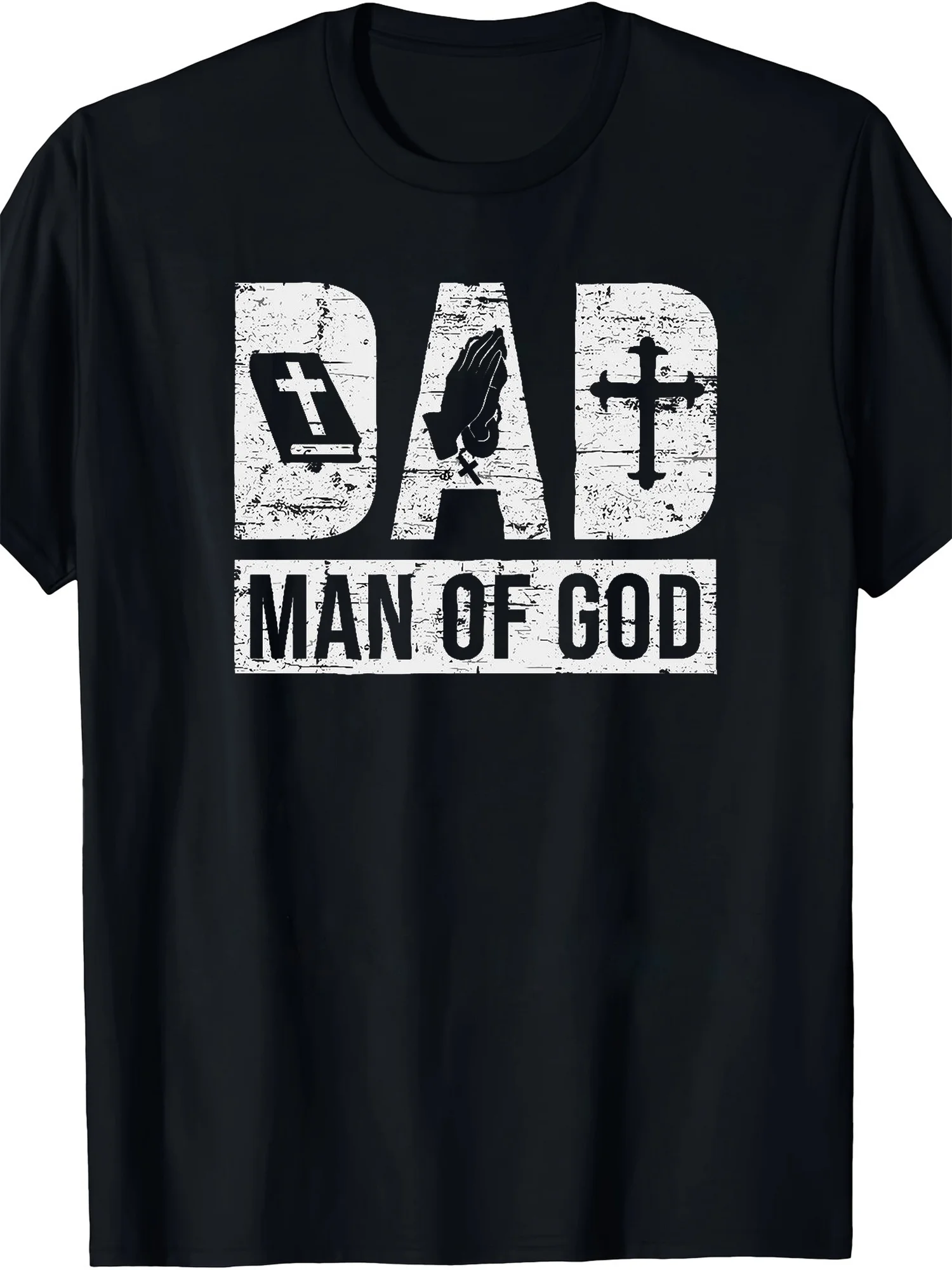 تي شيرت برسومات Dad for Man of God - تي شيرت رجالي كاجوال بأكمام قصيرة ورقبة دائرية من القطن بتصميم متقاطع وريش