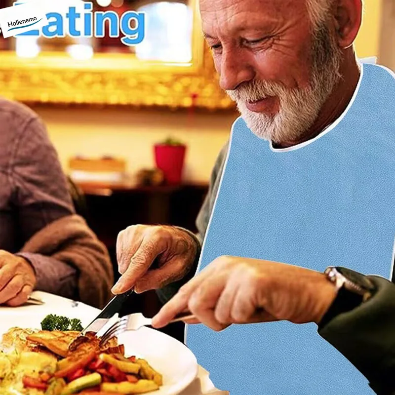 Adult Terry Waterproof Clothing Protector Bib Reusable Washable Anti‑Stain Food Catcher Apron For Elderly Senior Mealtime Eating