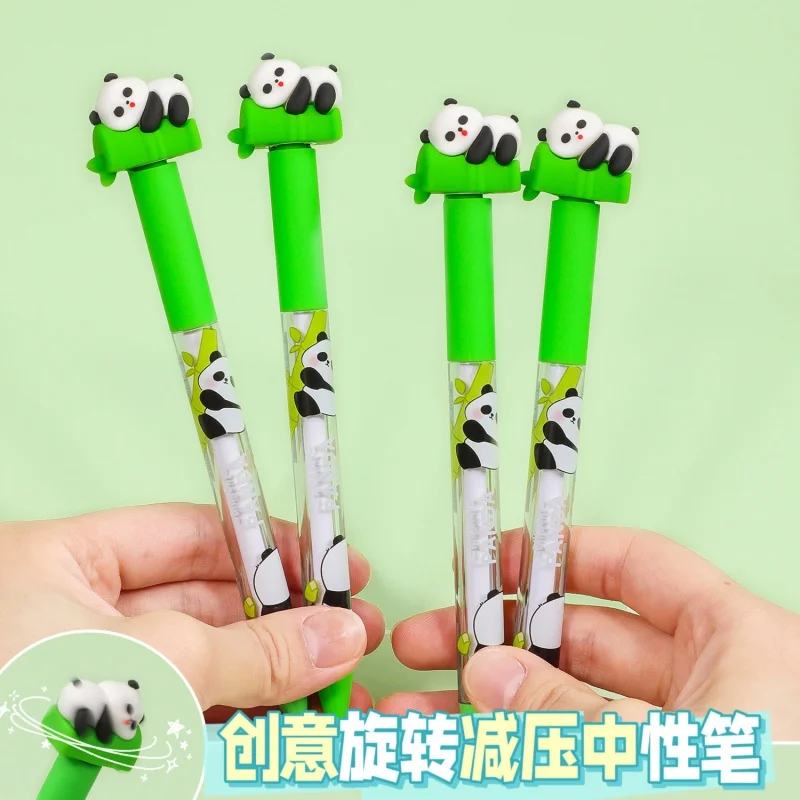 24 pcs/lot Cartoon Panda Rotary Gel Pen Cute 0.5mm Black Ink Signature Pens Stationery Gift School Writing Supplies