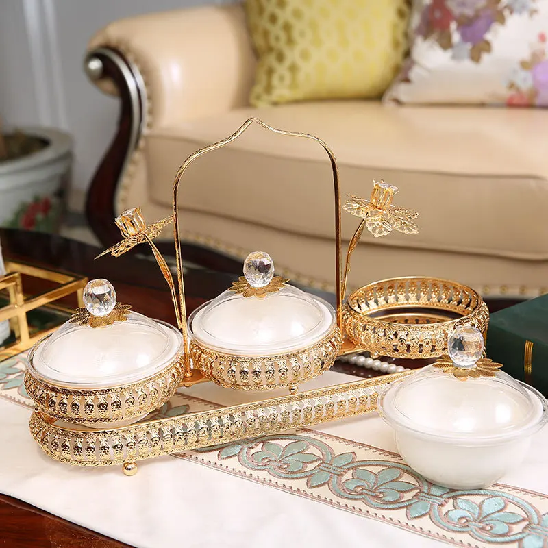 European Style Dried Fruit Storage Box Home Living Room Snack Tray Compartmentalized Candy Box with Lid Snack Snack Plate