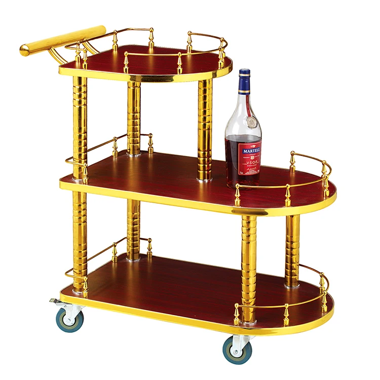 Hotel Restaurant Funiture Metal Mobile Serving bar Cart Luxury Kitchen Antique Stainless Steel Food Wooden Tea Trolleys