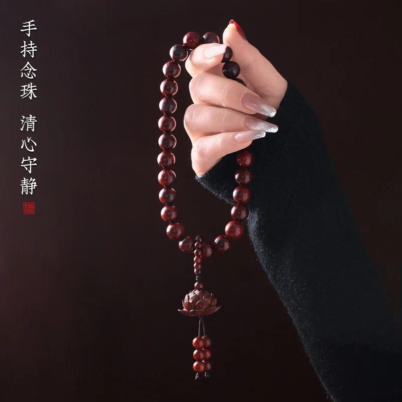 Natural Red Sandalwood Lotus Beaded Bracelet: Unisex Couple Prayer Beads, Fidget & Gift