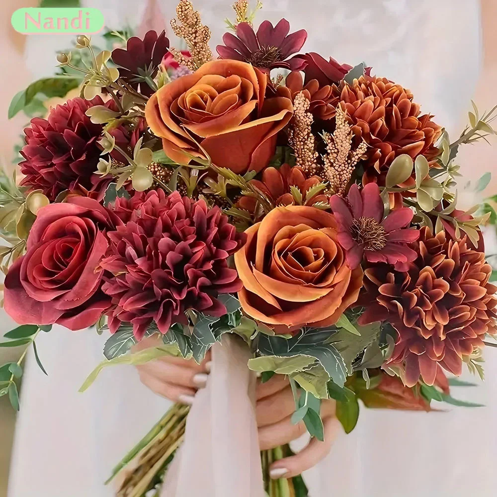 Künstlicher Rosen-Chrysanthemenstrauß mit 7 Gabeln, für Hochzeit, Zuhause, künstlicher Wohnzimmertisch, Hotellandschaftsdekoration, Schieß-Requisiten – Detail 1