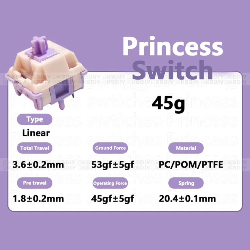 MMD Princess V3 przełącznik liniowy dotykowy 38/45/53/48/60g dźwięk HIFI mechaniczne przełączniki w klawiaturze materiał POM PTFE na zamówienie DIY 5 pinów