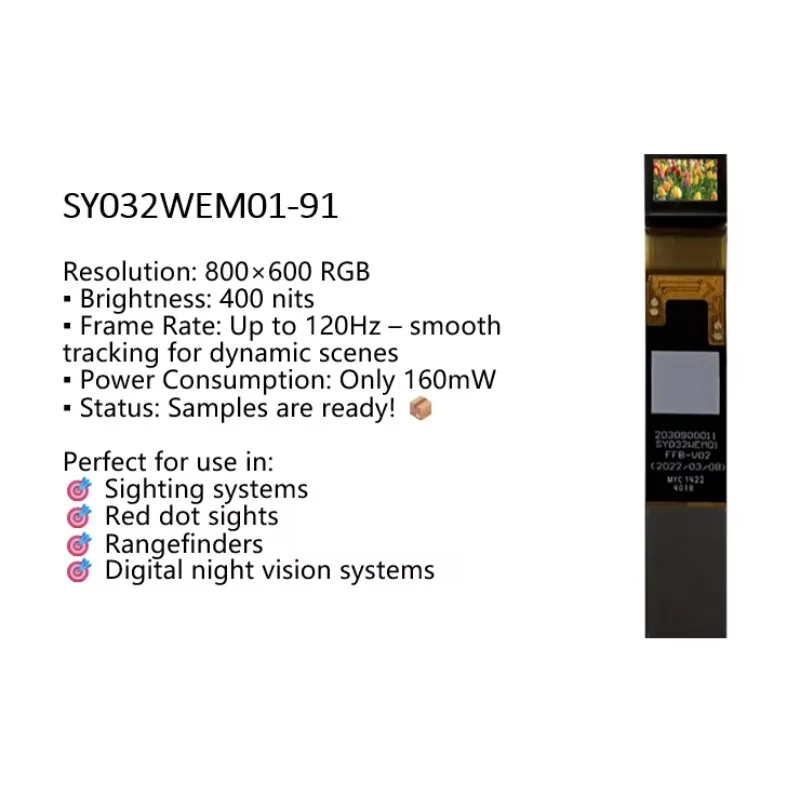 TDO SY032WEM01 0.32 Inch 800x600 2000nits MicroOLED Display High Brightness AR VR Augmented Reality OLED with Driver Board
