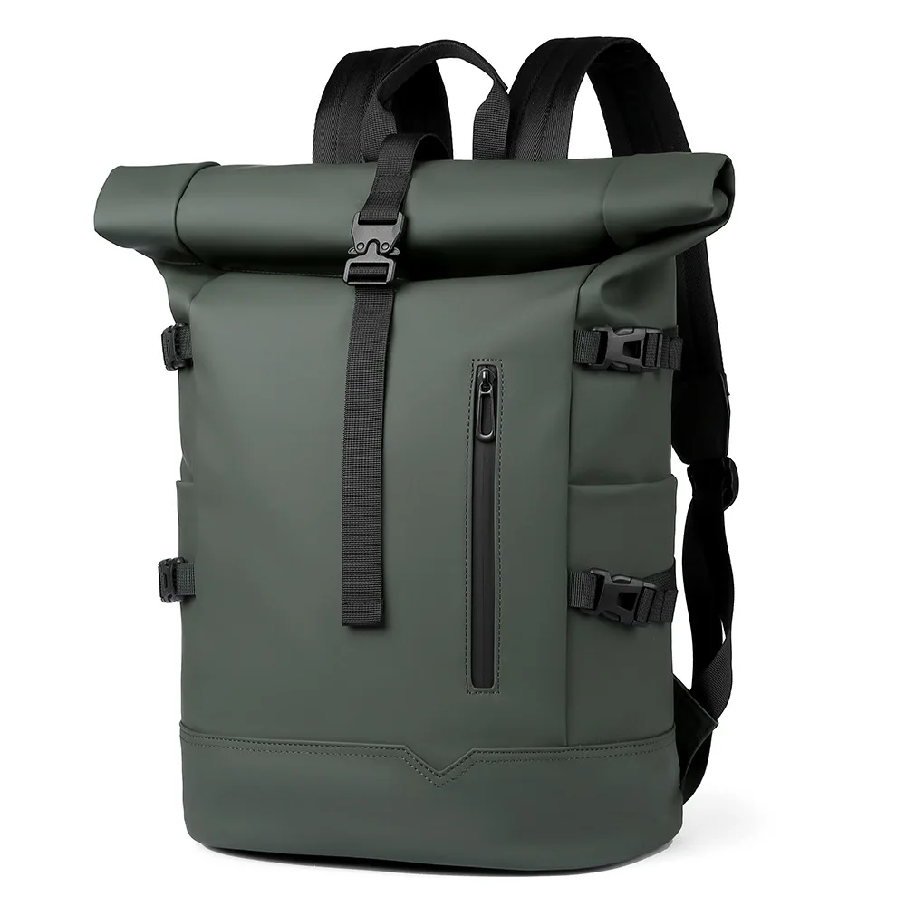 Roll-Top Water-Repellent Backpack 15.6inch Computer Bag Large Capacity Expandable Outdoor Travel Backpack Business Commuter Wear-Resistant Student School Bag