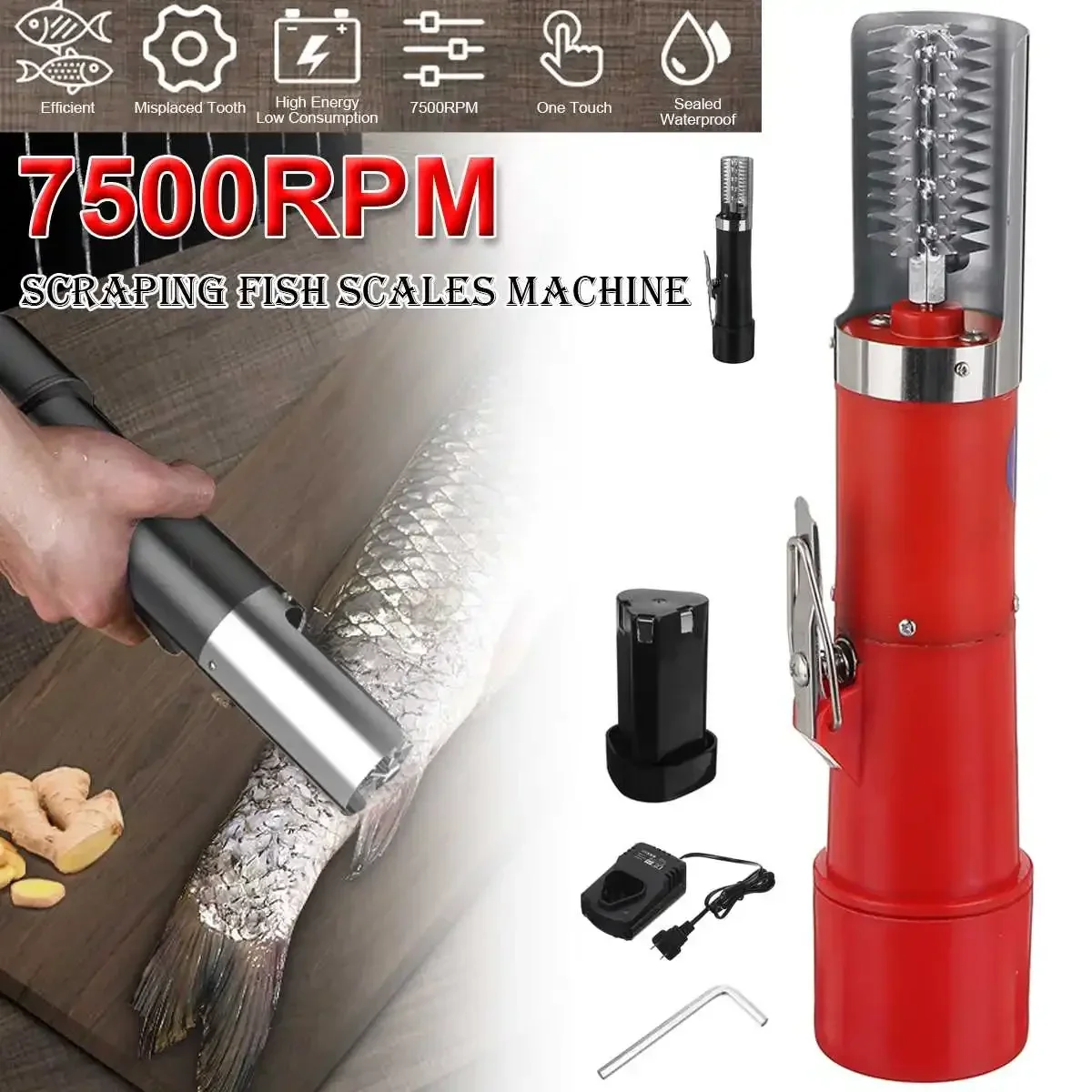 

125W 7500RMP Seafood Tools Portable Charging Cordless Electric Fish Scaler Fish Scale Scraper Fish Remover Cleaner Scraper