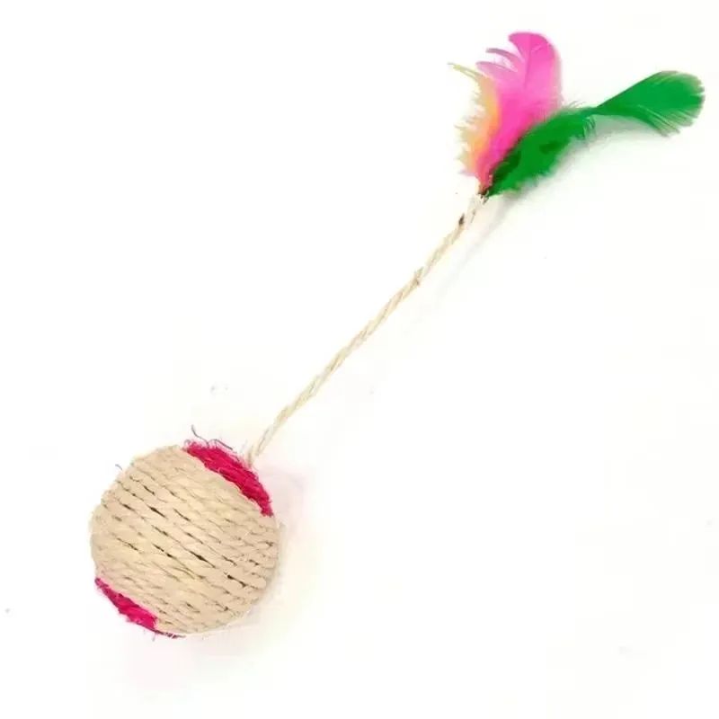 1Pc 6.5cm Cat Toy Sisal Scratching Ball Training Interactive Toy for Kitten Pet Cat Supplies Feather Toy Cat Toys Interactive - view 6