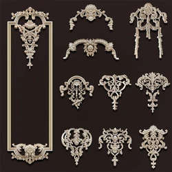 Rubber Wood Applique for Furniture Flower Decoration Wood Carving Onlays Luxury Living Room Decoration Decal Floral Home Decor
