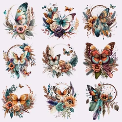 25cm Flower Butterfly Feather Wind Chimes Heat Thermal Transfer Sticker Applique Iron On Thermoadhesive Decal For Clothes