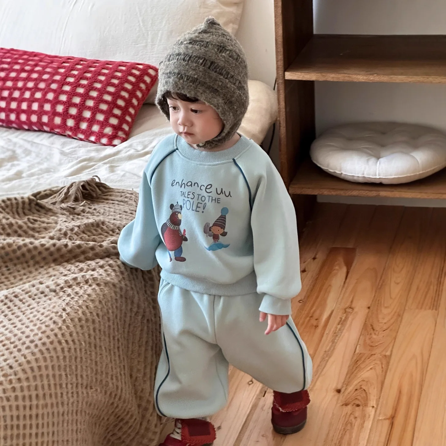 

2025 Winter Kids Fleece 2-Piece Set Korean Style Warm Sweatshirts & Pants Outfit for Toddler Boy Girl Thick Lined Casual Clothes