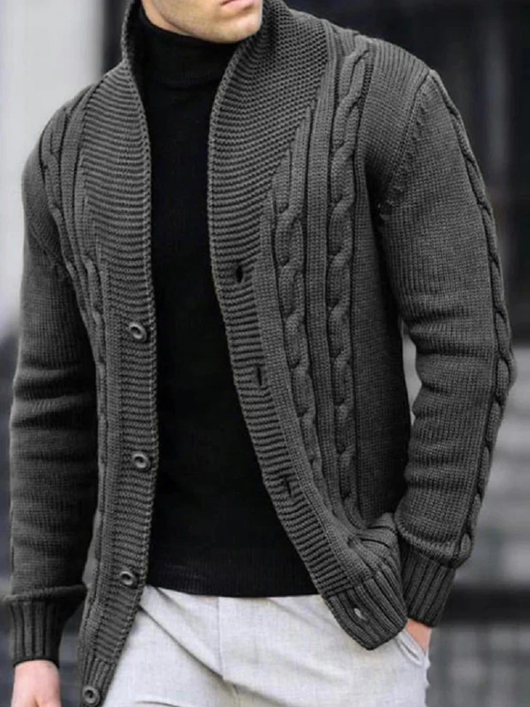 Men's Casual V-Neck Button-Up Cardigan Solid Color Knit Sweater for Fall Winter Machine Washable knitwear coat mens sweater