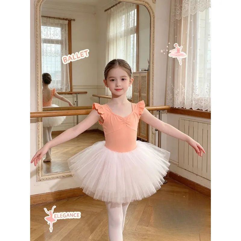 Theeper Ballet 2Pcs Split Tutu Set Sleeveless Yellow Soft Lightweight Summer Dance Outfit Grade Exam Daily Training Stage Suit