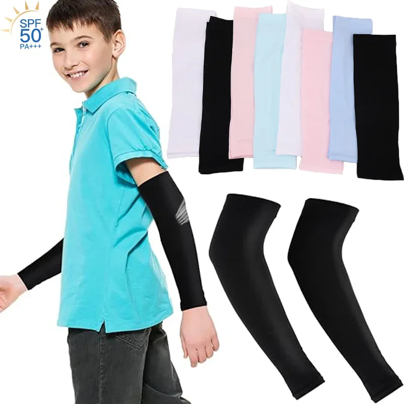 Unisex Cooling Arm Sleeves Cover Sport Running Anti-UV Sun Protection Outdoor Cycling Elastic Ice Sleeve for 4-12 Years Children