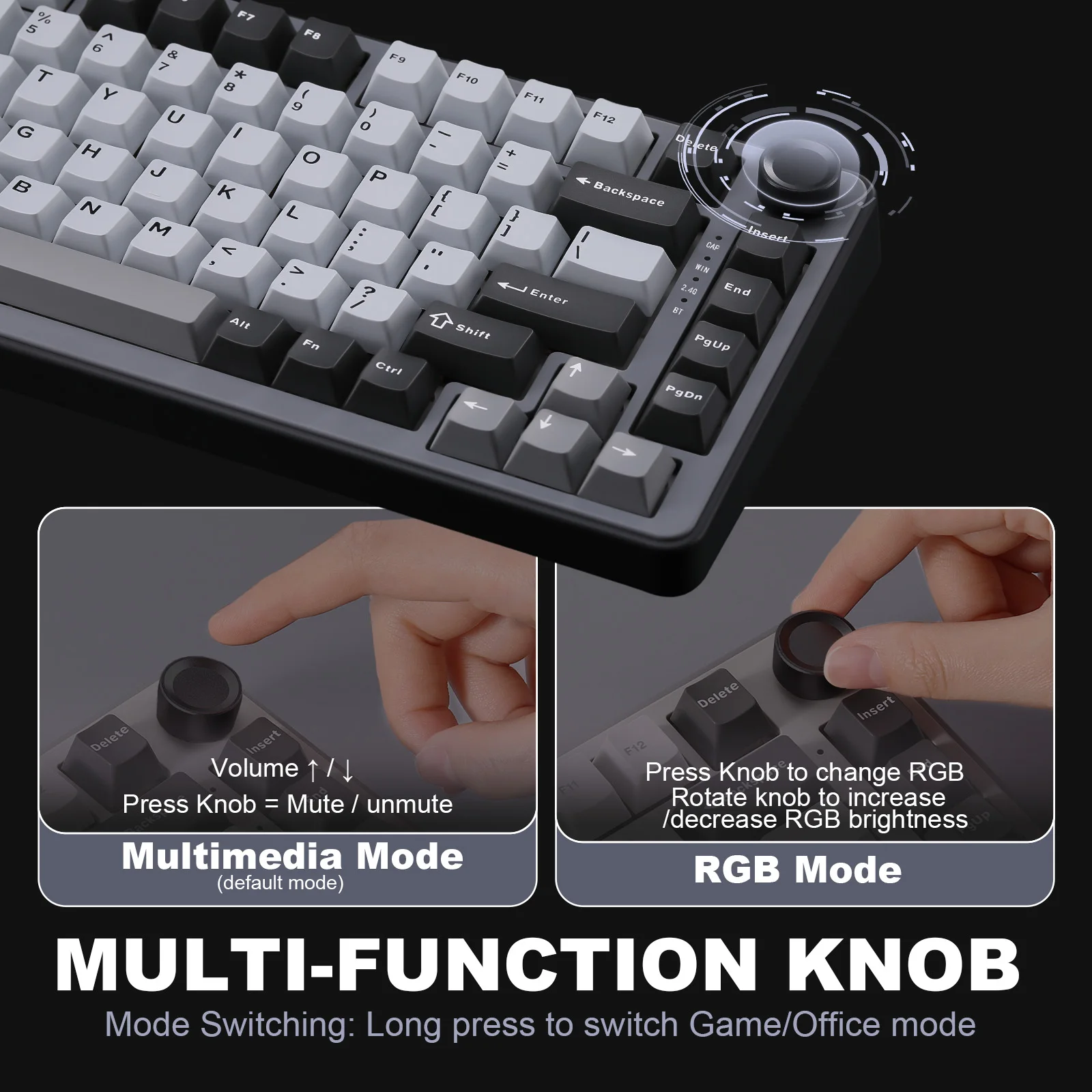 Imagem -05 - Pro Teclado Mecânico para Jogos Cinza Escuro 75 sem Fio Junta Hot Swap Rgb Personalizado bt Tipo-c 2.4g Botão Cremoso Yunzii-b75