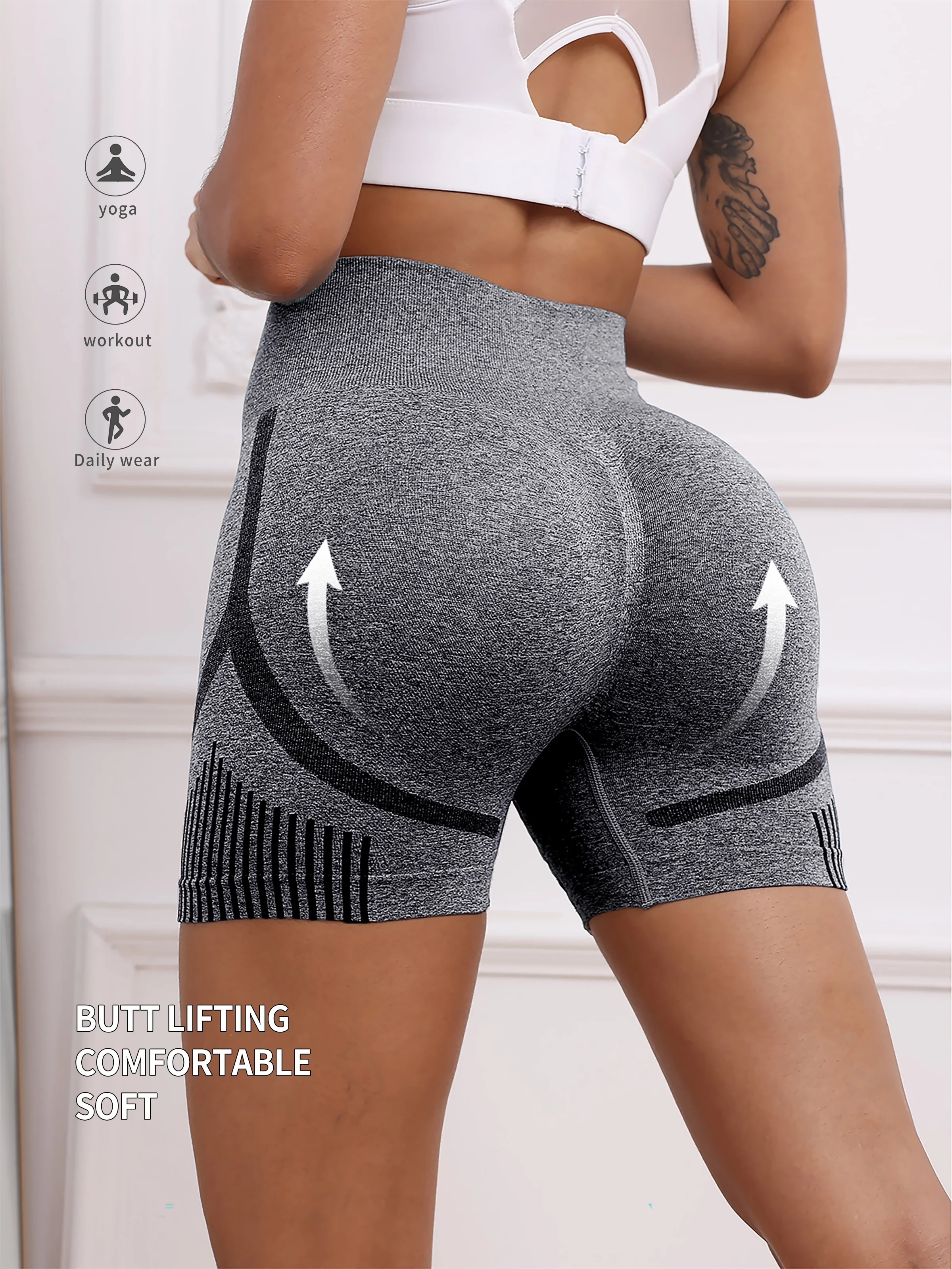 Pantaloncini sportivi da donna per il sollevamento del sedere a vita alta, elastici per il controllo della pancia, pantaloncini da yoga, pantaloni corti da ciclismo traspiranti ad asciugatura rapida