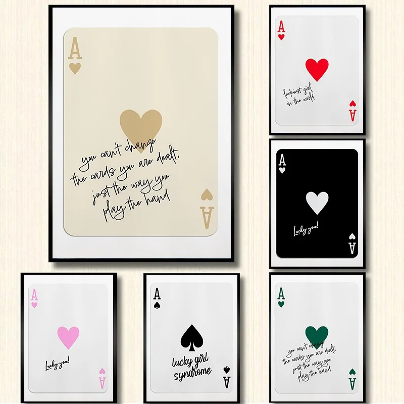 العصرية الآس من القلوب بطاقات للعب طباعة ملصق ملهم إقتباس الجمالية قماش اللوحة الرجعية جدار الفن لغرفة ديكور المنزل #1