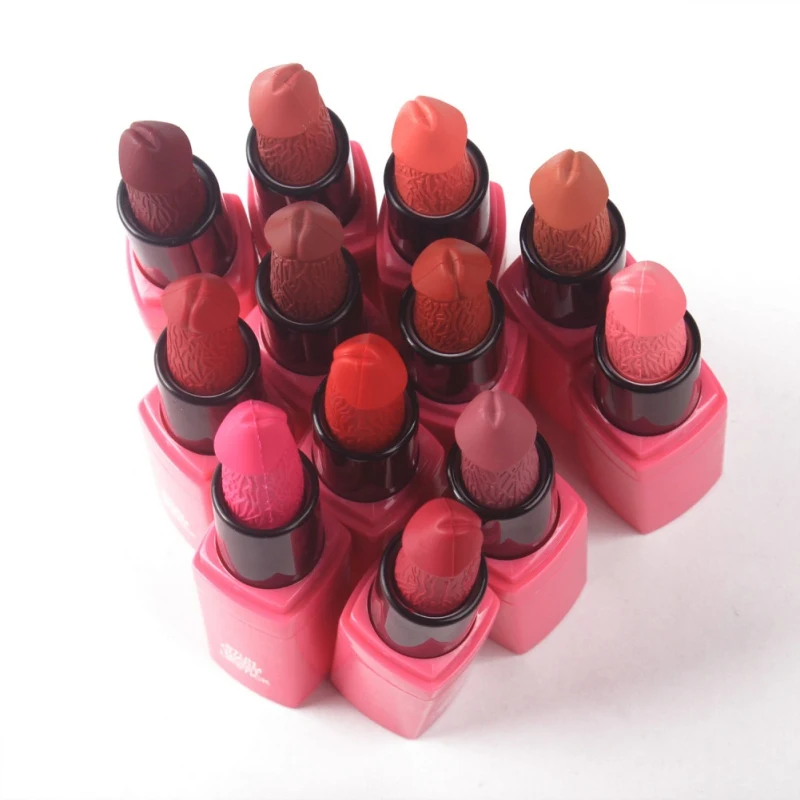 12 Colors Mushroom Shape Lipstick Non-Stick Cup Long Lasting Moisture Matte Cosmetic