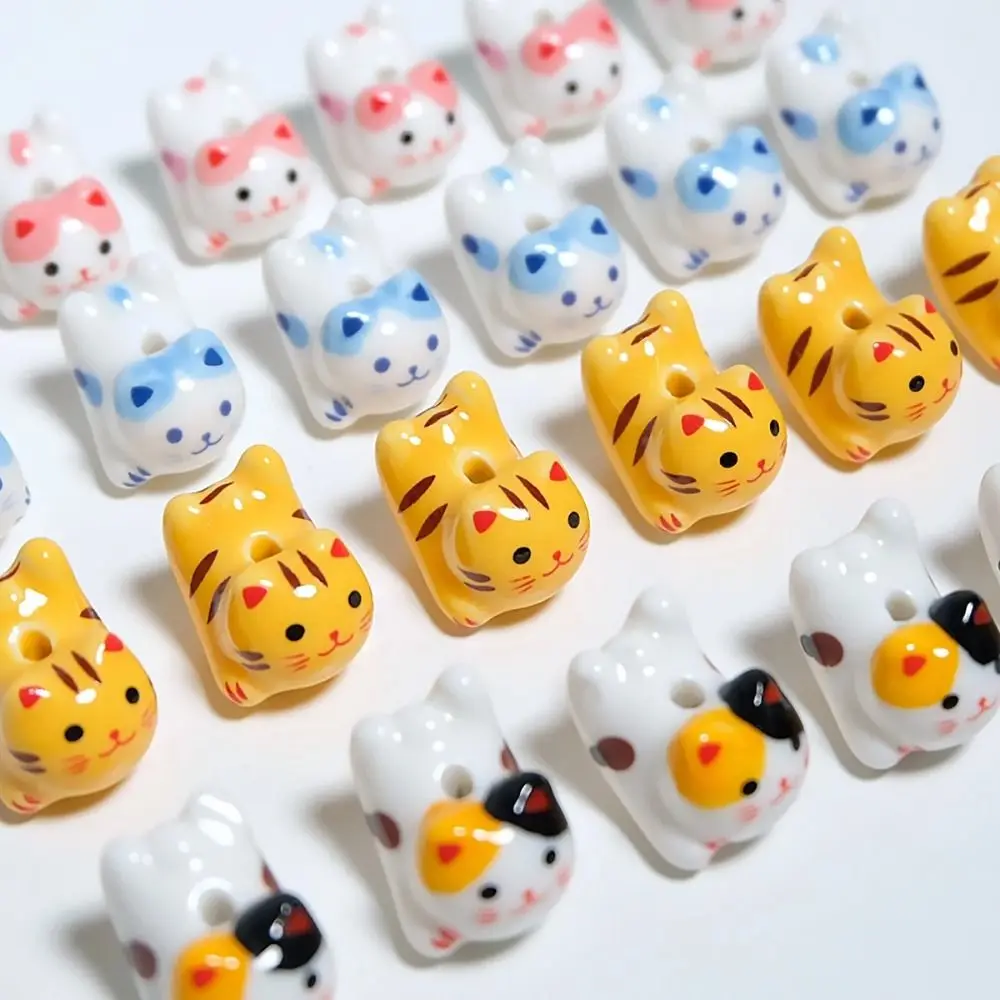 Kitty Ceramic Calico Cat Beads Cat Makeing Bracelet DIY Jewelry Accessory Porcelain Handmade Fortune Cat Loose Spacer Beads image 3