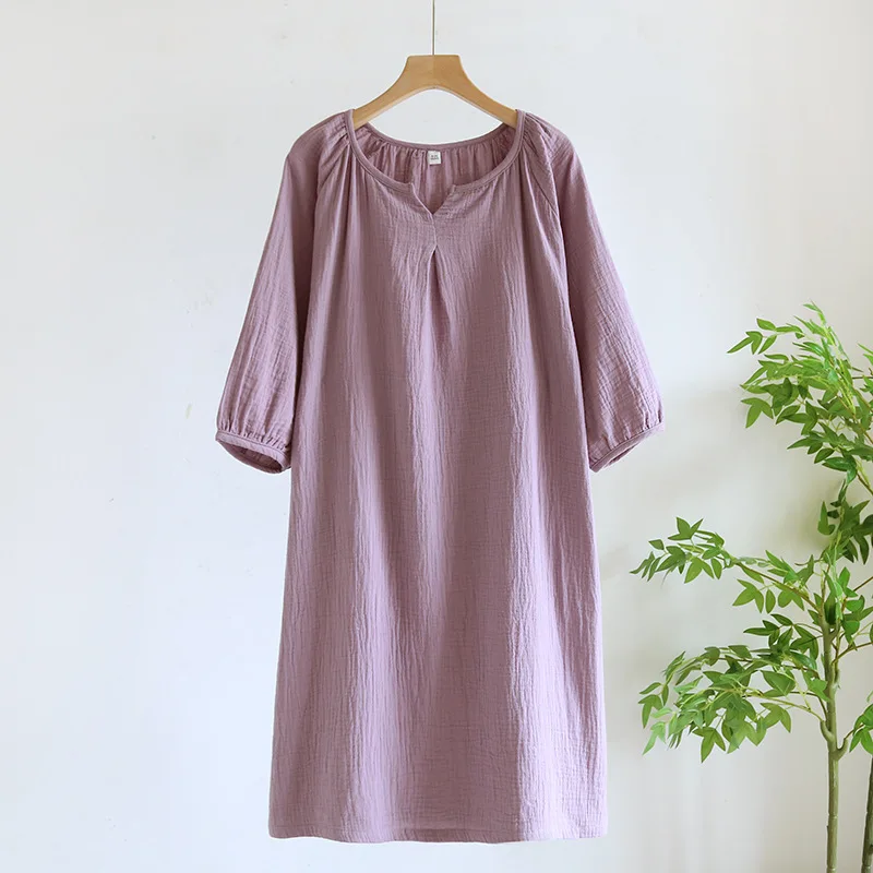 Nighties For Women Nightgowns Crepe Cotton Sleeping Dress Solid Long Nightgown Nighty For Ladies Loose Home Wear Spring Autumn