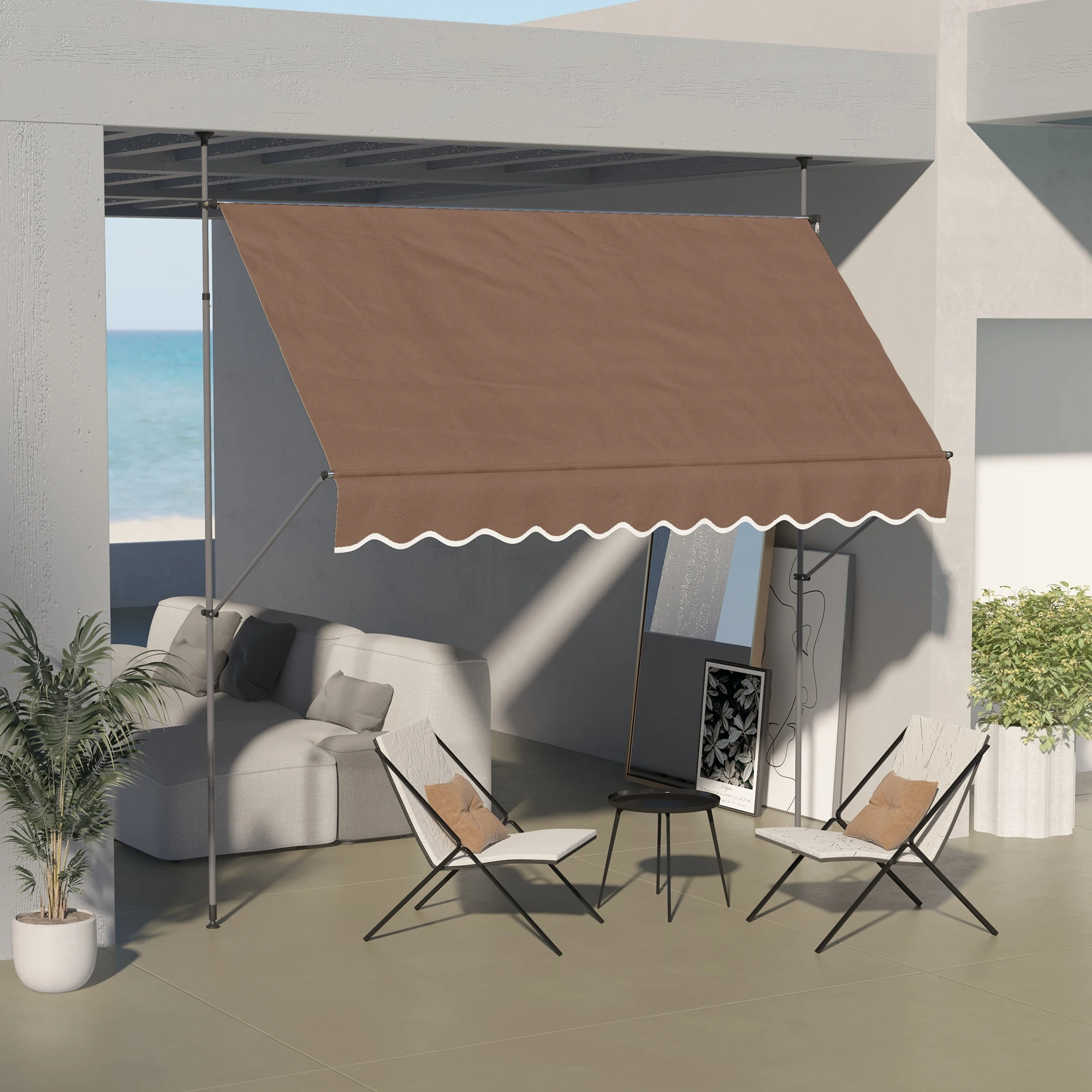 Outsunny Toldo Manual Retráctil 3x1,2 m Altura Ajustable con Manivela 210-300 cm