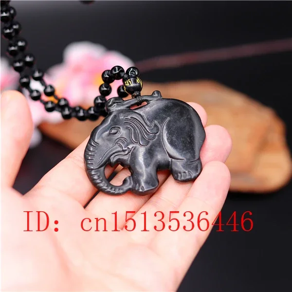 Chinese Black Green jade Elephant Jade Pendant Natural Obsidian Necklace Charm Jewellery Fashion luck Amulet Gifts Men Women