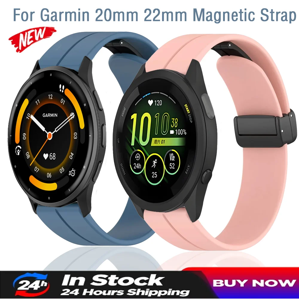 20 مللي متر 22 مللي متر حزام سيليكون للغارمين Forerunner 965 265 165 55 سوار معصم مغناطيسي للغارمين Active 5 Vivoactive 5 Venu 3 Correa