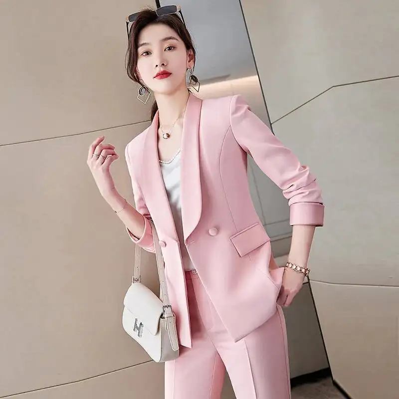 Elegant Pink Formal Professional Women Business Suits Spring Summer Uniform Styles Office Work Wear Suits Career Interview Set